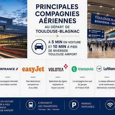 Aparthotel Riverside Toulouse Airport 4-aircond-parking-terrace-wifi-desk-airbus-meett Blagnac